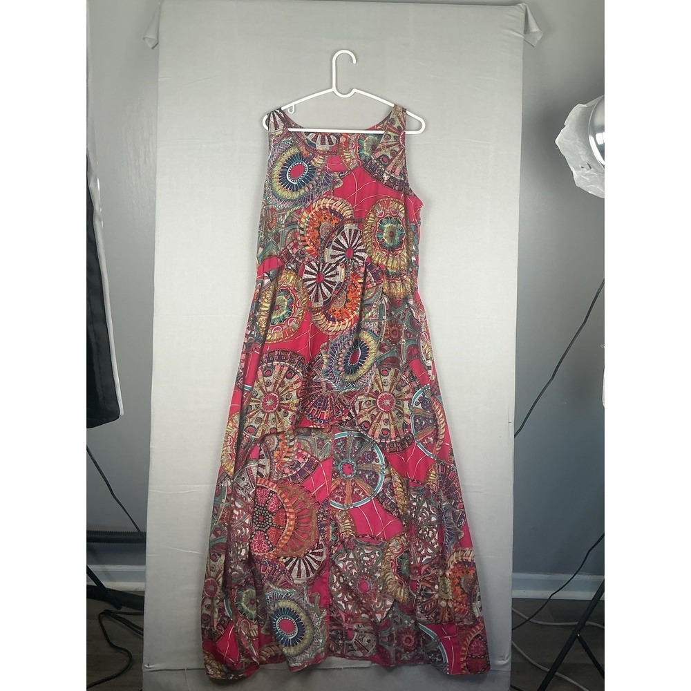 Style‎ Beams Sleeveless Maxi Dress Womens M Pink Multicolor Boho Graphic